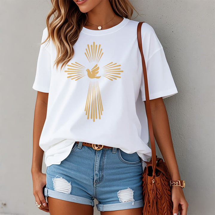 Christianartworkshop Minimalist Style Holy Spirit Dove Golden Cross and Short Sleeve T-shirt - image 6