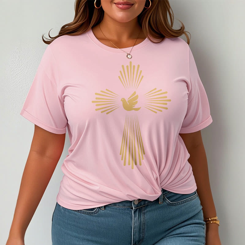 Christianartworkshop Minimalist Style Holy Spirit Dove Golden Cross and Short Sleeve T-shirt - image 15