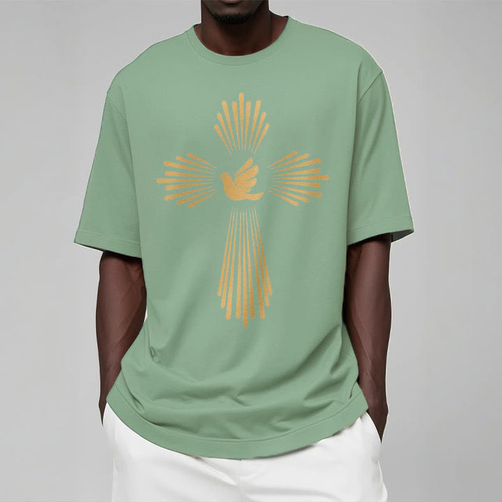 Christianartworkshop Minimalist Style Holy Spirit Dove Golden Cross and Short Sleeve T-shirt - image 13