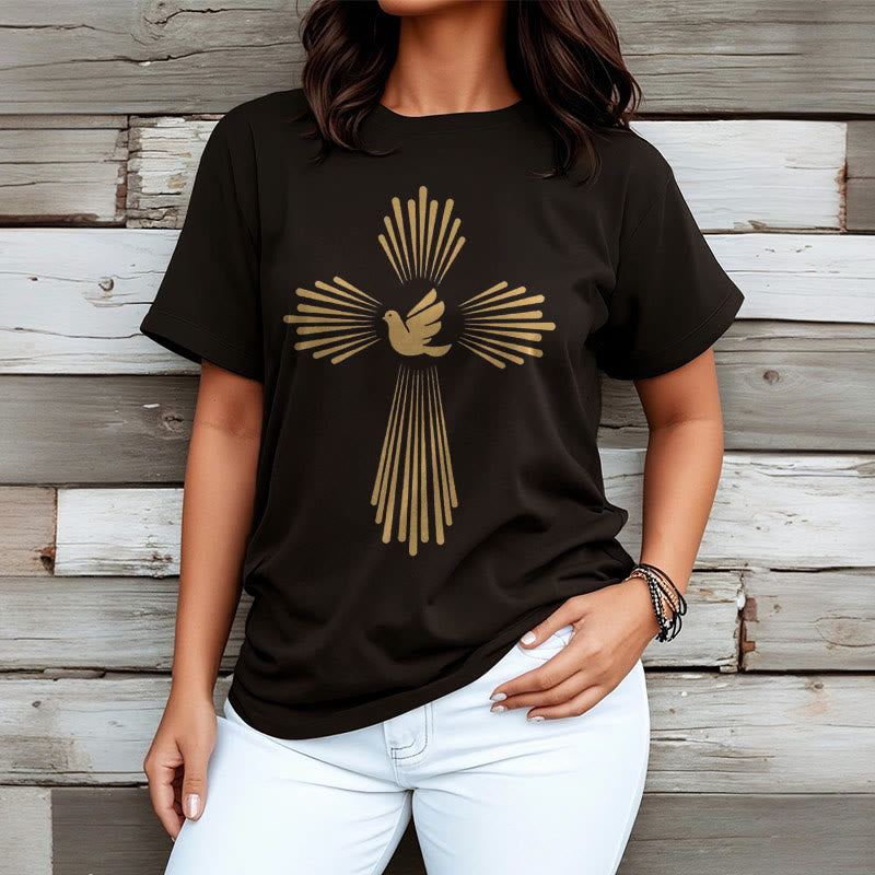 Christianartworkshop Minimalist Style Holy Spirit Dove Golden Cross and Short Sleeve T-shirt - image 3