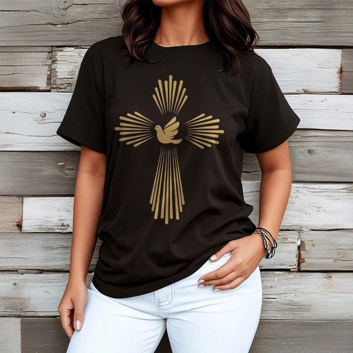 Christianartworkshop Minimalist Style Holy Spirit Dove Golden Cross and Short Sleeve T-shirt - image 3