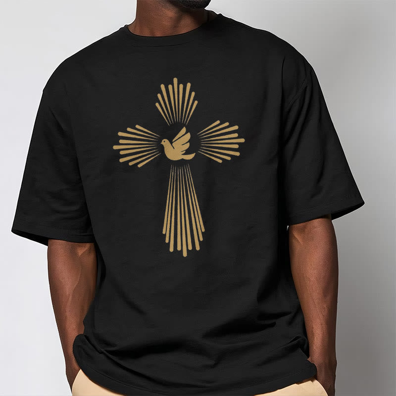 Christianartworkshop Minimalist Style Holy Spirit Dove Golden Cross and Short Sleeve T-shirt - image 2