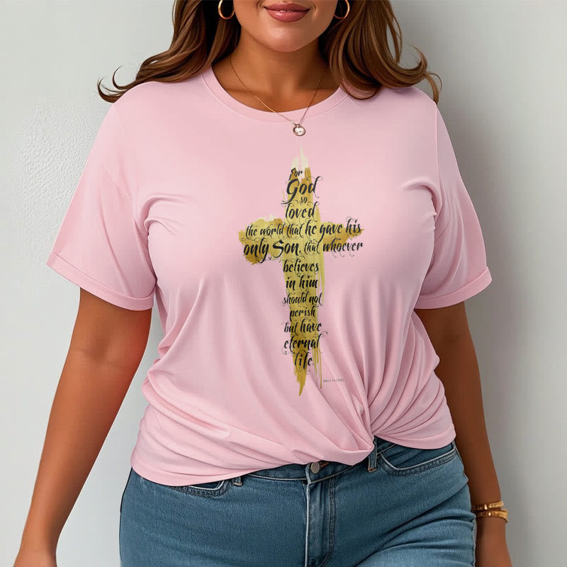 Christianartworkshop Quotation Style Golden Cross Scripture - John 3:16 Short Sleeve T-shirt - image 15