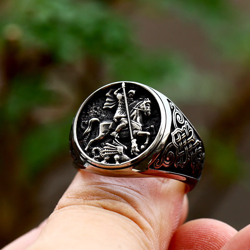 Christianartworkshop Classic Retro Style St. George Dargon Figurine Alloy Ring - image 5