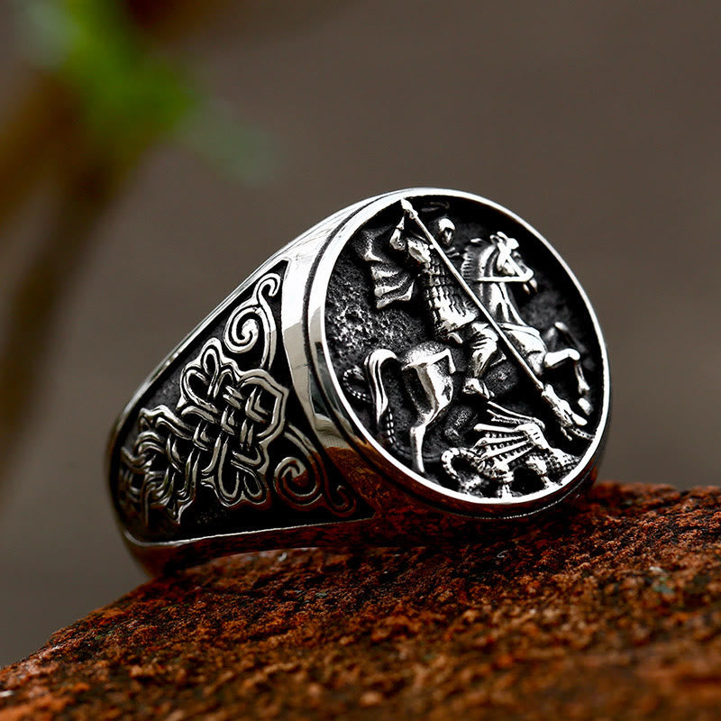 Christianartworkshop Classic Retro Style St. George Dargon Figurine Alloy Ring - image 1
