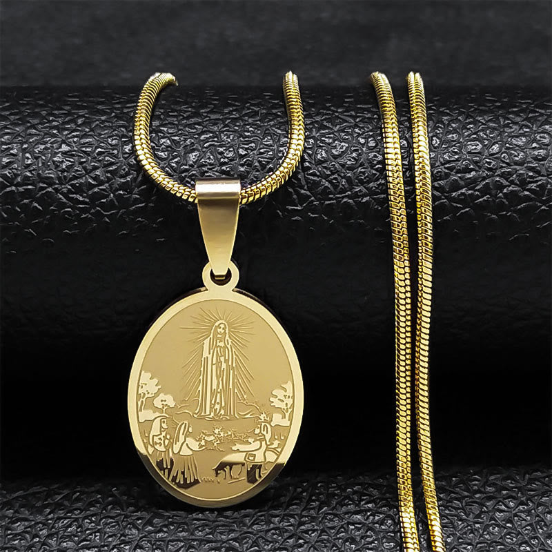 Christianartworkshop Classic Style Our Lady of Fatima Pendant Crafted Blessing Necklace