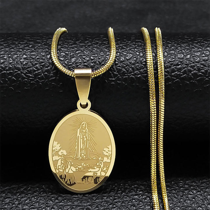Christianartworkshop Classic Style Our Lady of Fatima Pendant Crafted Blessing Necklace - Gold - image 1