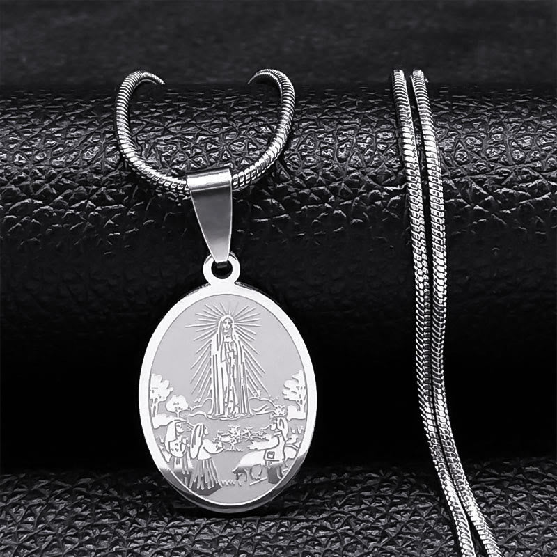 Christianartworkshop Classic Style Our Lady of Fatima Pendant Crafted Blessing Necklace - Silver - image 0