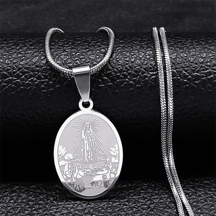 Christianartworkshop Classic Style Our Lady of Fatima Pendant Crafted Blessing Necklace - Silver - image 0