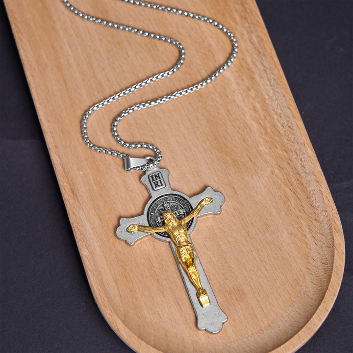 Christianartworkshop Classic Style St. Benedict Icon Jesus Crucifix Alloy Pendant Necklace - image 1