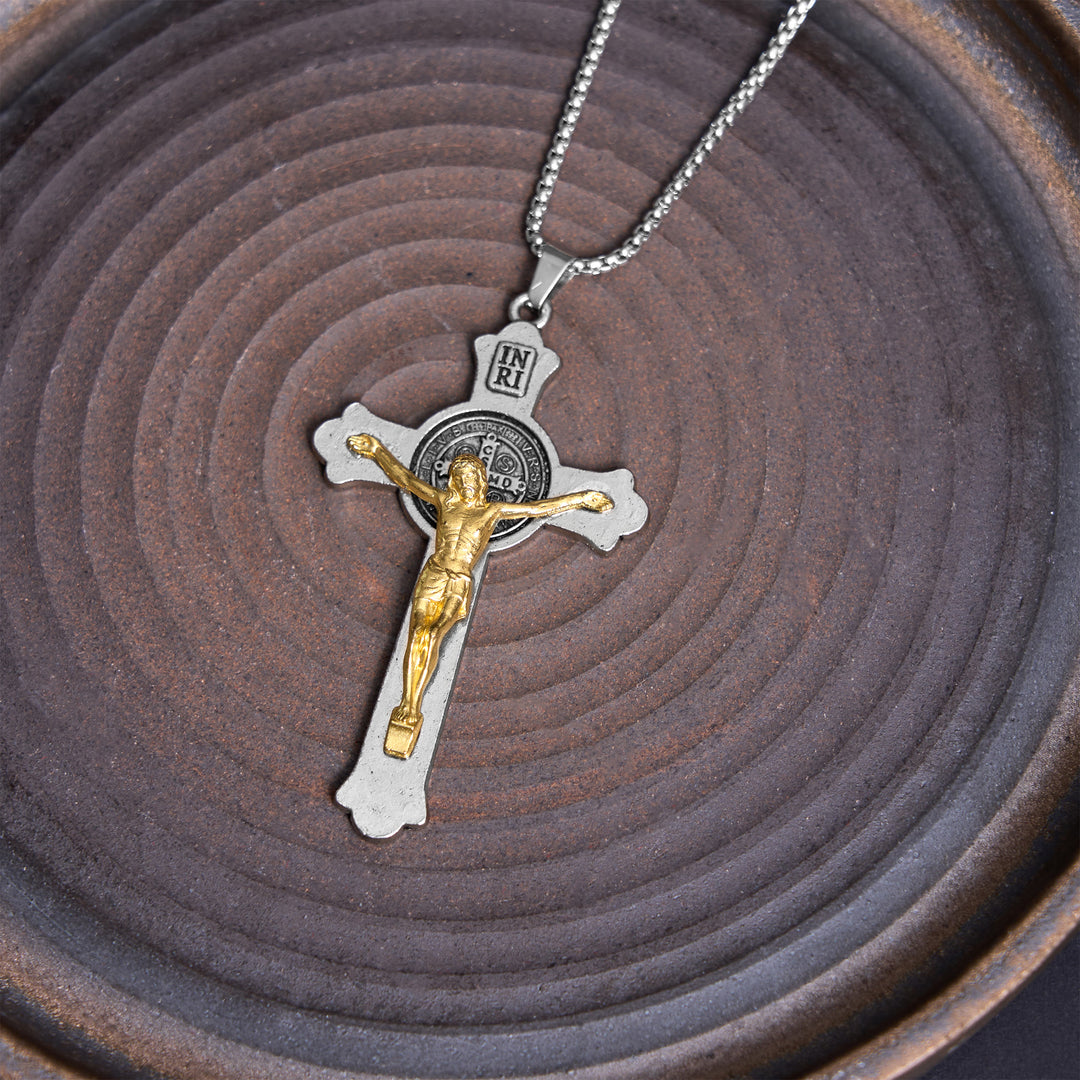 Christianartworkshop Classic Style St. Benedict Icon Jesus Crucifix Alloy Pendant Necklace - image 3