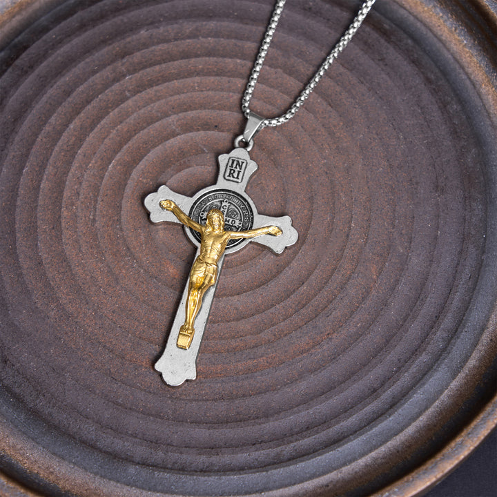 Christianartworkshop Classic Style St. Benedict Icon Jesus Crucifix Alloy Pendant Necklace - image 3