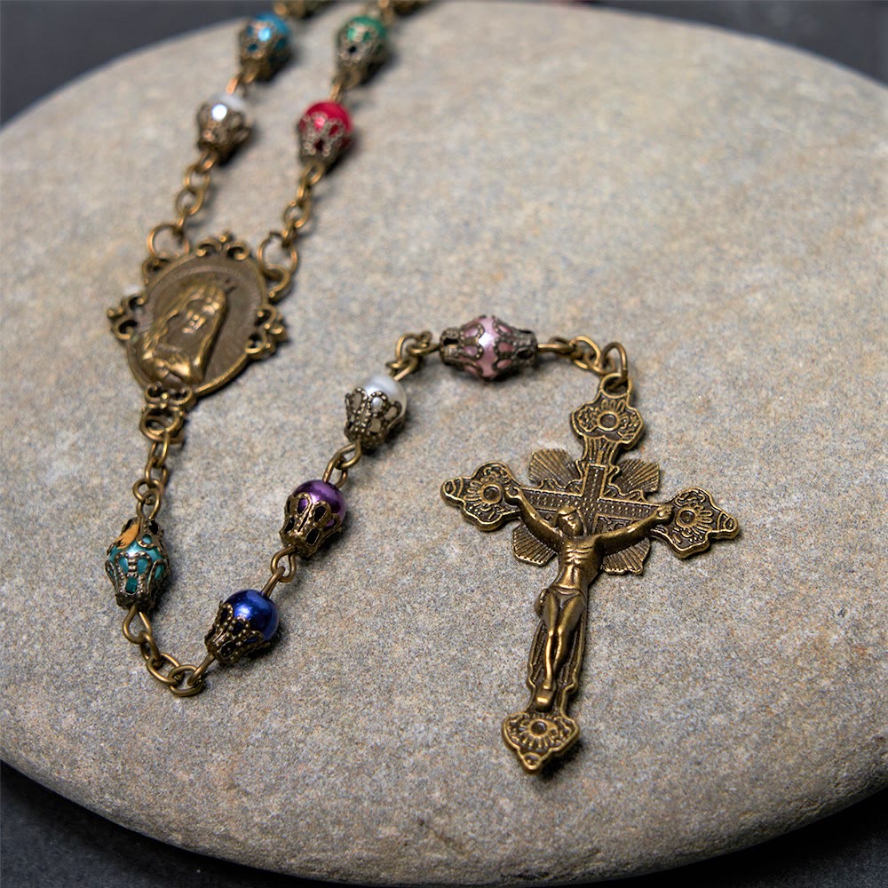 Christianartworkshop Our Lady of Fátima & Crucifix of 6 mm Round Multicolor Acrylic Alloy Chain Rosary - image 4