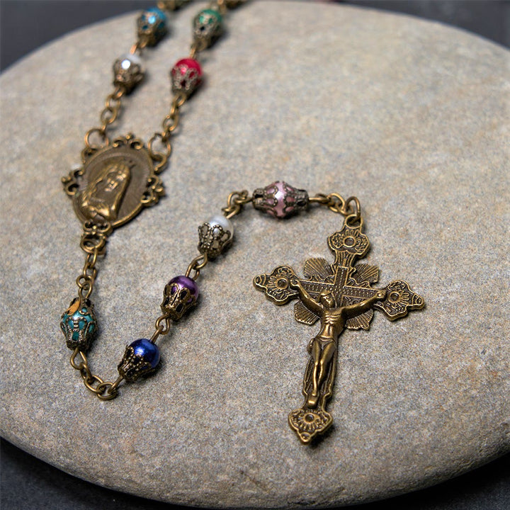 Christianartworkshop Our Lady of Fátima & Crucifix of 6 mm Round Multicolor Acrylic Alloy Chain Rosary - image 4