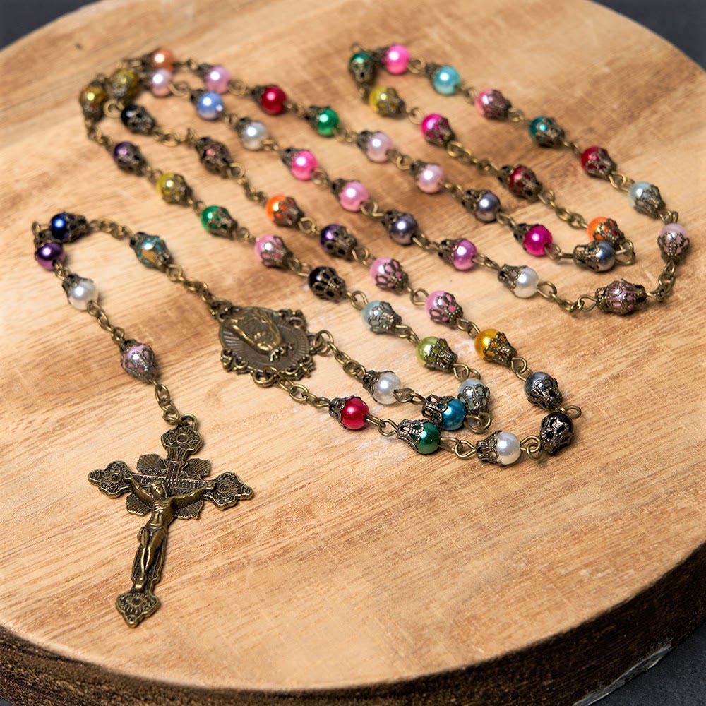 Christianartworkshop Our Lady of Fátima & Crucifix of 6 mm Round Multicolor Acrylic Alloy Chain Rosary - 🔥3 PCS - image 1