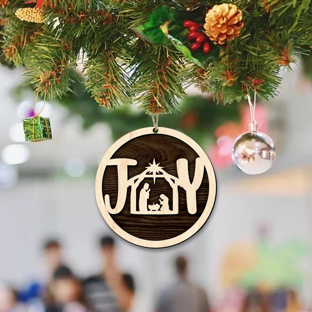 Christianartworkshop Minimalist Style Wooden Nativity Scene Joy Pendant Christmas Nativity Hanging Ornaments - image 4