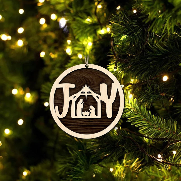 Christianartworkshop Minimalist Style Wooden Nativity Scene Joy Pendant Christmas Nativity Hanging Ornaments - image 2