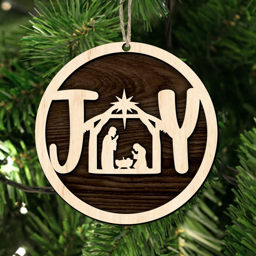Christianartworkshop Minimalist Style Wooden Nativity Scene Joy Pendant Christmas Nativity Hanging Ornaments - Nativity Scene - image 0