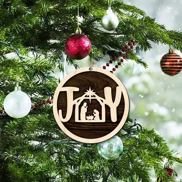 Christianartworkshop Minimalist Style Wooden Nativity Scene Joy Pendant Christmas Nativity Hanging Ornaments - image 5