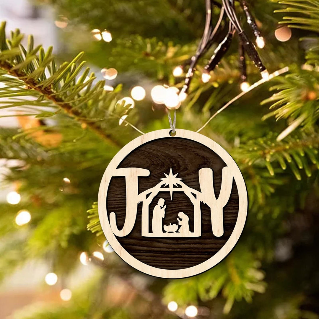 Christianartworkshop Minimalist Style Wooden Nativity Scene Joy Pendant Christmas Nativity Hanging Ornaments - image 3