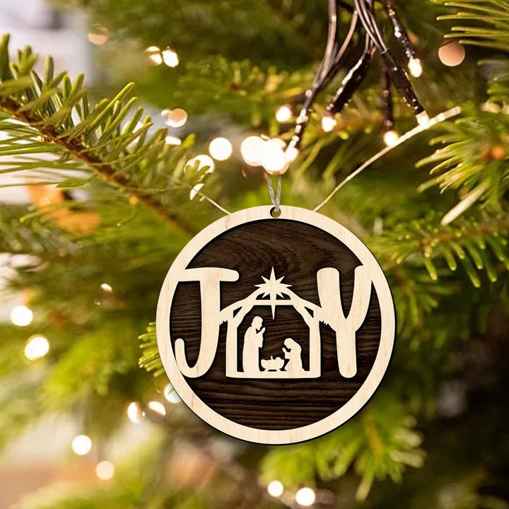 Christianartworkshop Minimalist Style Wooden Nativity Scene Joy Pendant Christmas Nativity Hanging Ornaments - image 3