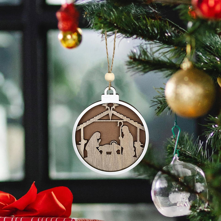 Christianartworkshop Minimalist Style Layered Wooden Jesus Nativity Scene Pendant Christmas Nativity Hanging Ornaments - image 2