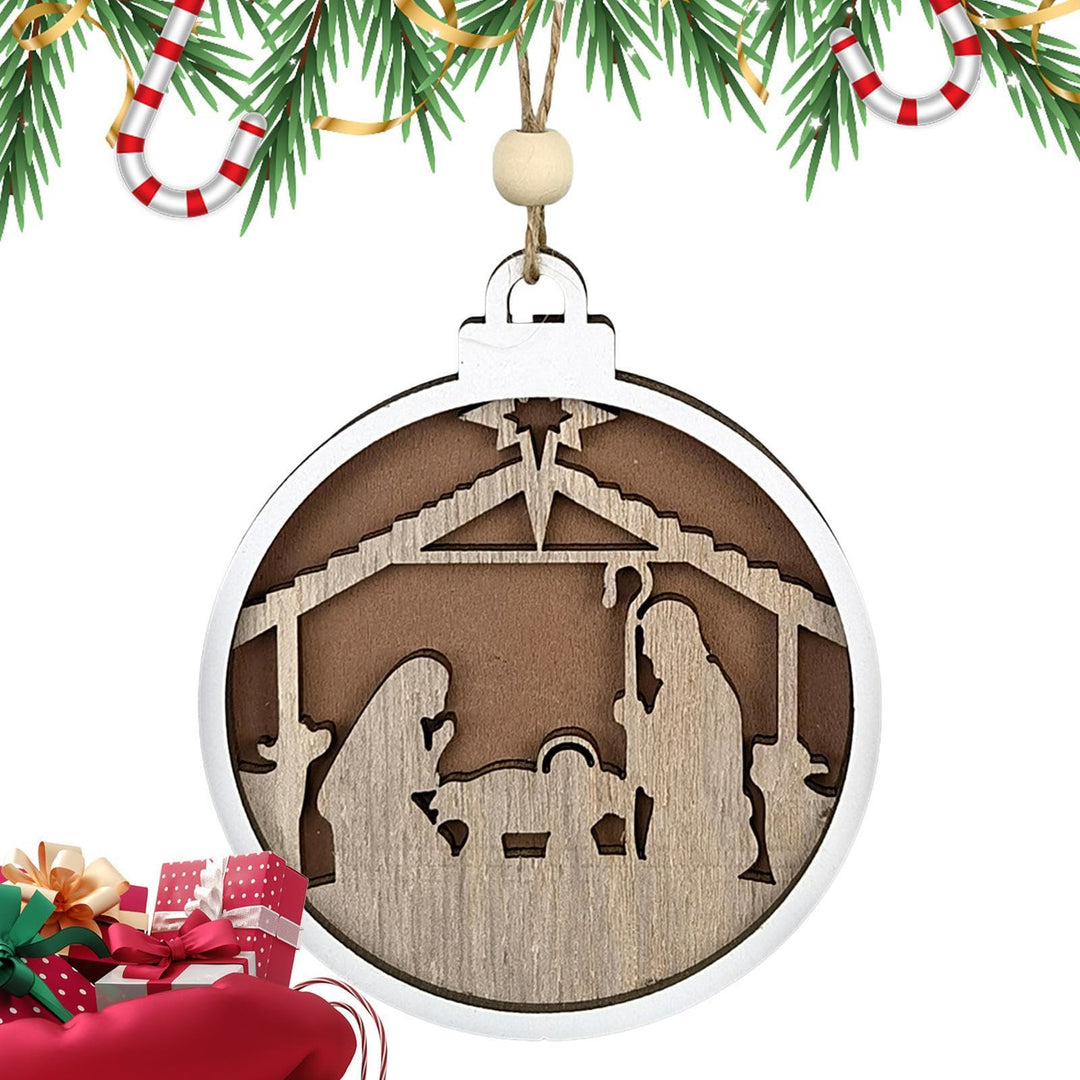 Christianartworkshop Minimalist Style Layered Wooden Jesus Nativity Scene Pendant Christmas Nativity Hanging Ornaments - Nativity Scene - image 0