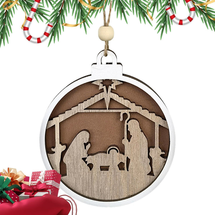Christianartworkshop Minimalist Style Layered Wooden Jesus Nativity Scene Pendant Christmas Nativity Hanging Ornaments - Nativity Scene - image 0