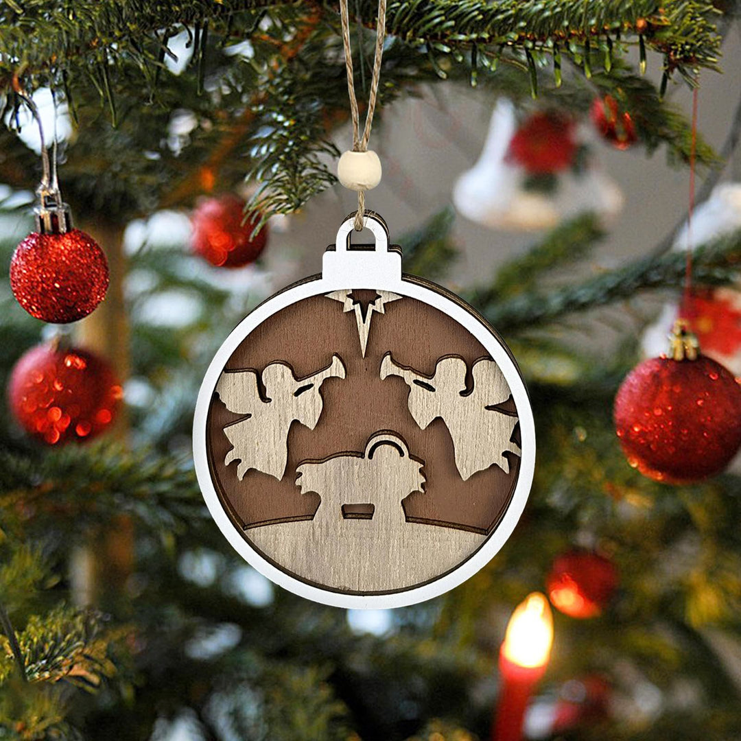 Christianartworkshop Minimalist Style Layered Wooden Angelic Figures Nativity Scene Pendant Christmas Nativity Hanging Ornaments - Nativity Scene - image 0