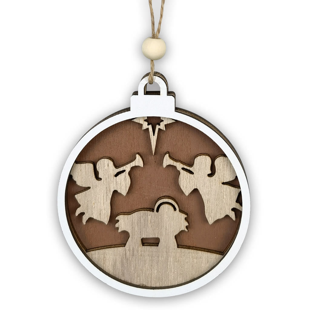 Christianartworkshop Minimalist Style Layered Wooden Angelic Figures Nativity Scene Pendant Christmas Nativity Hanging Ornaments - Nativity Scene - image 0