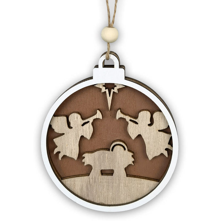 Christianartworkshop Minimalist Style Layered Wooden Angelic Figures Nativity Scene Pendant Christmas Nativity Hanging Ornaments - Nativity Scene - image 0