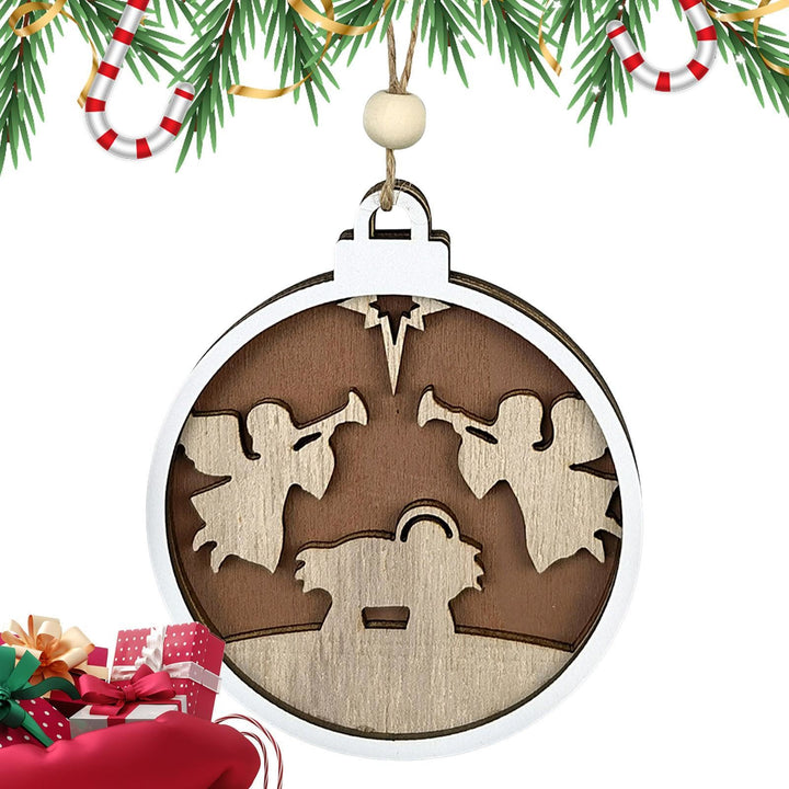 Christianartworkshop Minimalist Style Layered Wooden Angelic Figures Nativity Scene Pendant Christmas Nativity Hanging Ornaments - image 2