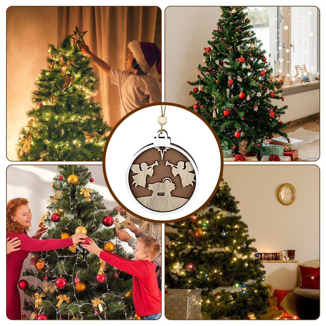 Christianartworkshop Minimalist Style Layered Wooden Angelic Figures Nativity Scene Pendant Christmas Nativity Hanging Ornaments - image 3