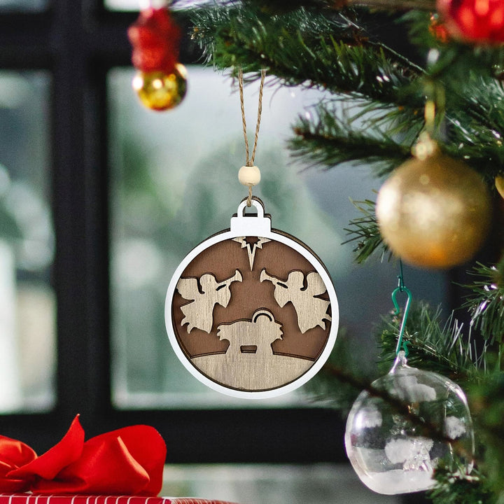 Christianartworkshop Minimalist Style Layered Wooden Angelic Figures Nativity Scene Pendant Christmas Nativity Hanging Ornaments - image 3