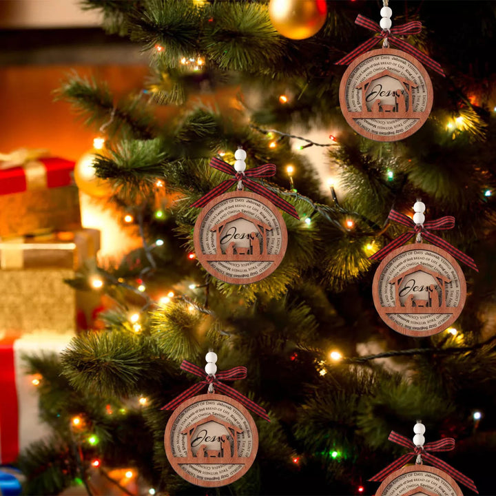 Christianartworkshop Rustic Style Wooden Layered Nativity Scene Jesus Titles Christmas Nativity Hanging Ornaments - image 4