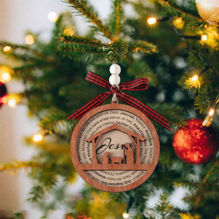 Christianartworkshop Rustic Style Wooden Layered Nativity Scene Jesus Titles Christmas Nativity Hanging Ornaments - image 3