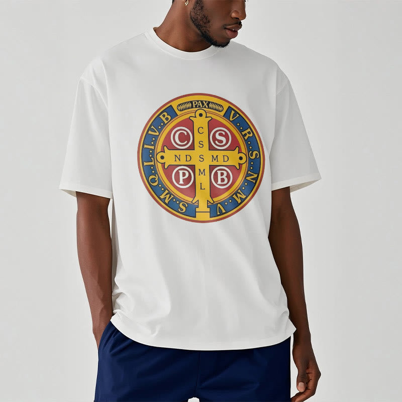 Christianartworkshop Classic Style Golden St. Benedict Medal Short Sleeve T-shirt - image 6