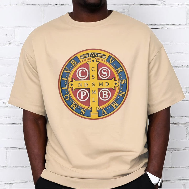Christianartworkshop Classic Style Golden St. Benedict Medal Short Sleeve T-shirt - image 8