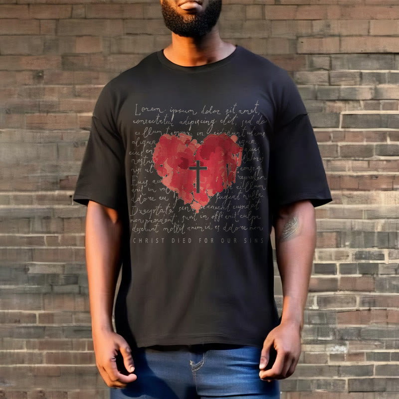 Christianartworkshop Fresh Style Cross and Heart Short Sleeve T-shirt - image 5