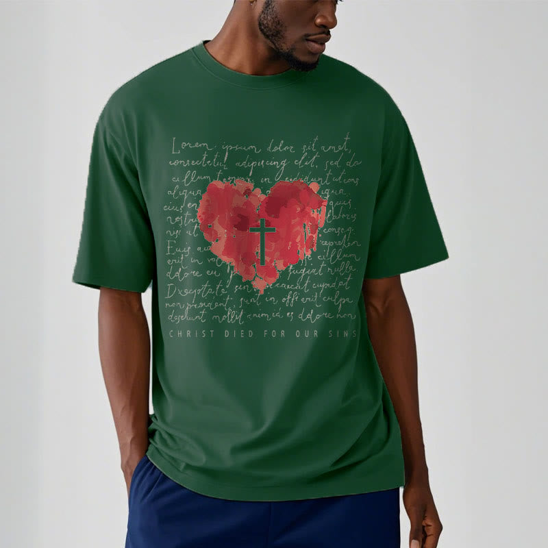 Christianartworkshop Fresh Style Cross and Heart Short Sleeve Washed T-shirt - image 11