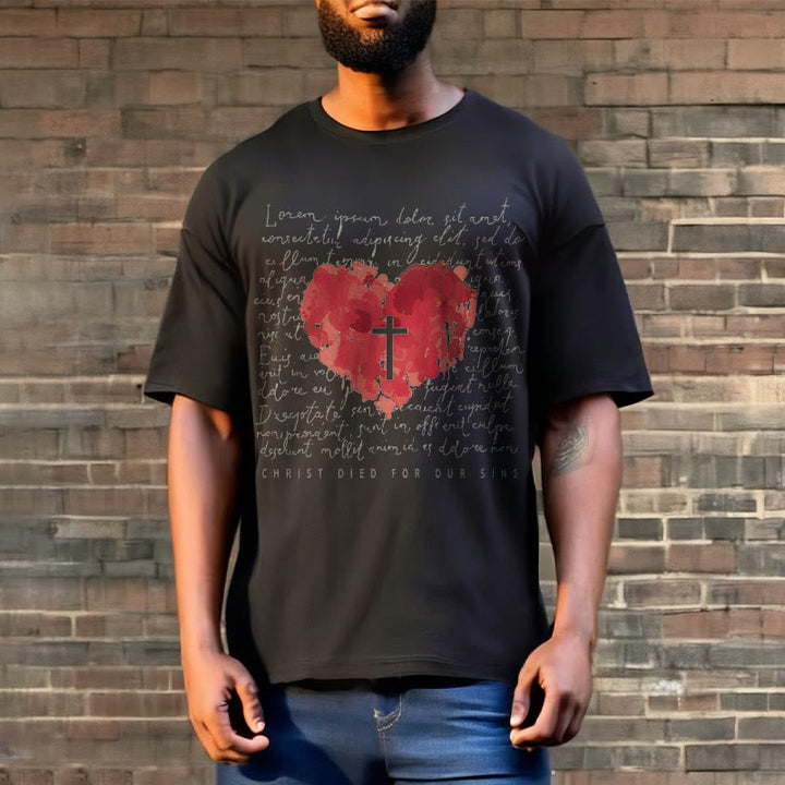 Christianartworkshop Fresh Style Cross and Heart Short Sleeve Washed T-shirt - image 6