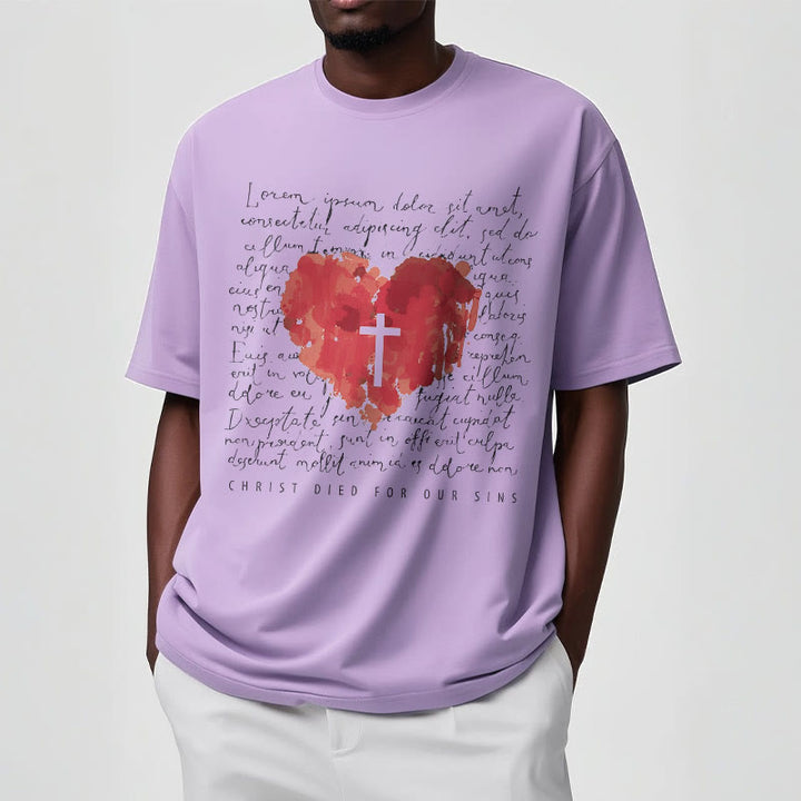 Christianartworkshop Fresh Style Cross and Heart Short Sleeve Washed T-shirt - image 17
