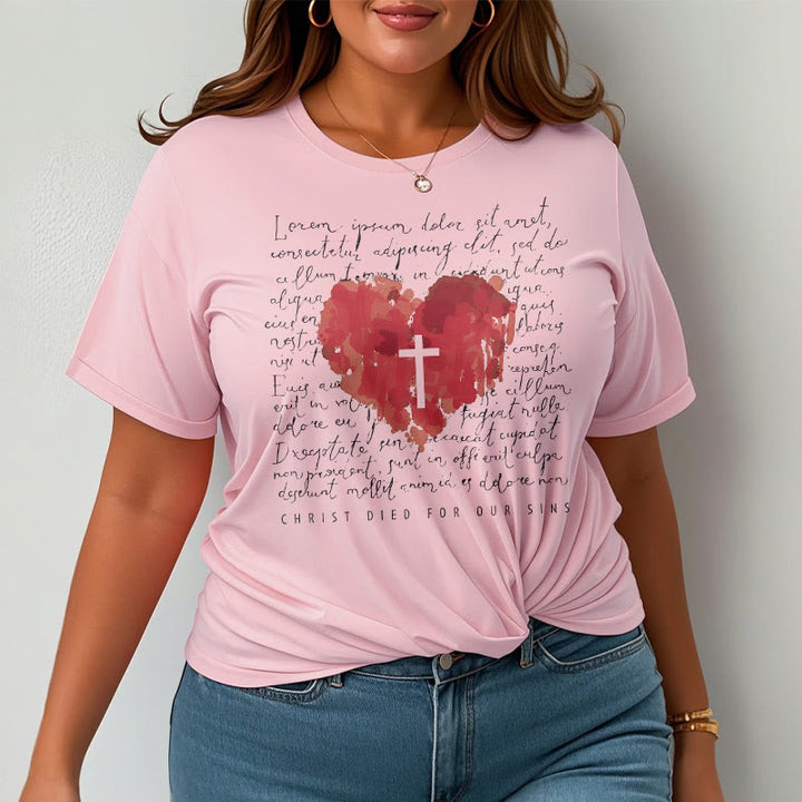 Christianartworkshop Fresh Style Cross and Heart Short Sleeve Washed T-shirt - image 15
