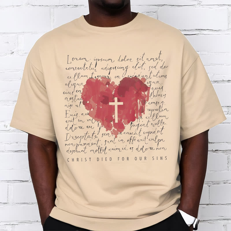 Christianartworkshop Fresh Style Cross and Heart Short Sleeve Washed T-shirt - image 9