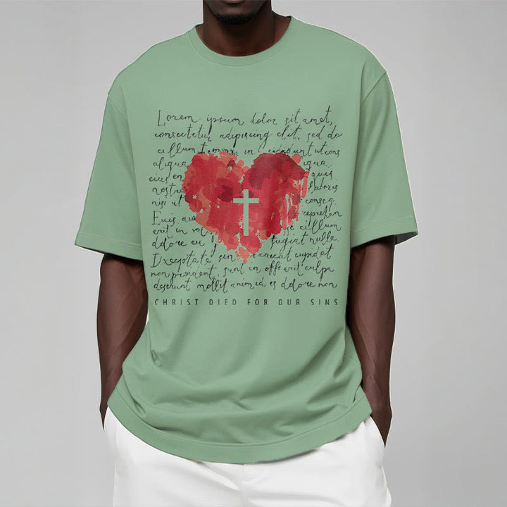 Christianartworkshop Fresh Style Cross and Heart Short Sleeve Washed T-shirt - image 13