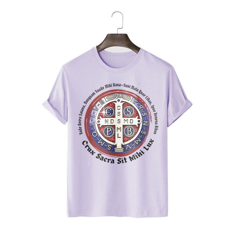 Christianartworkshop Classic Style Saint Benedict Medal Short Sleeve T-shirt - Purple - 2XL - image 15