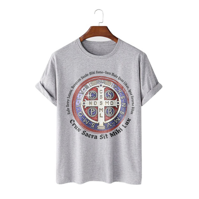 Christianartworkshop Classic Style Saint Benedict Medal Short Sleeve T-shirt - Grey - 2XL - image 18