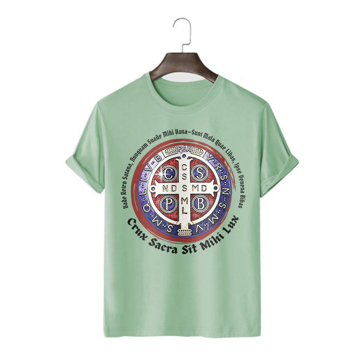 Christianartworkshop Classic Style Saint Benedict Medal Short Sleeve T-shirt - Light Green - 2XL - image 11
