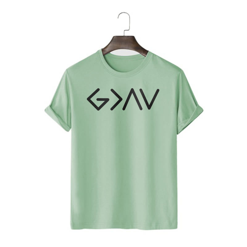 Christianartworkshop Minimalist Style Faith-Inspired God Is Greater Short Sleeve T-shirt - Light Green - 2XL - image 12