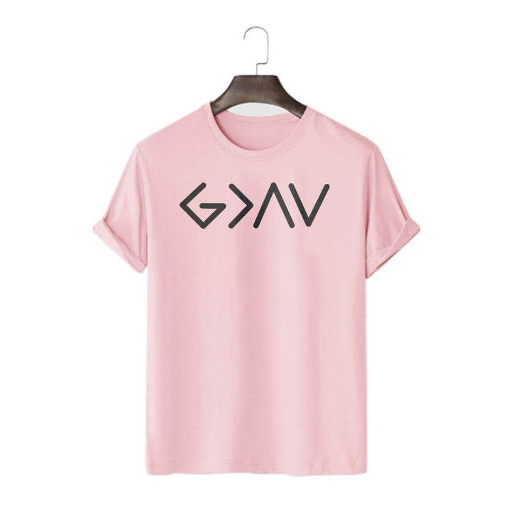 Christianartworkshop Minimalist Style Faith-Inspired God Is Greater Short Sleeve T-shirt - Pink - 2XL - image 14